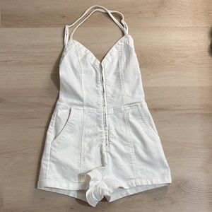 Volcom White Denim apr Women's Romper zipper closure side pocket chic XS summer